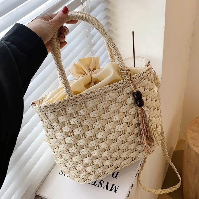 

Beibao вместительная соломенная сумка, новинка 2021, модная сумка-мессенджер, сетчатая красная портативная пляжная плетеная Сумка, модная сумка