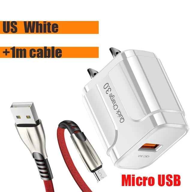 Charger with Micro QC 3,0 4,0 USB зарядное устройство для Xiaomi samsung huawei QC3.0 быстрое зарядное устройство Turbo настенное зарядное устройство для мобильного телефона с микрокабелем type-c - Тип штекера: Charger with Micro