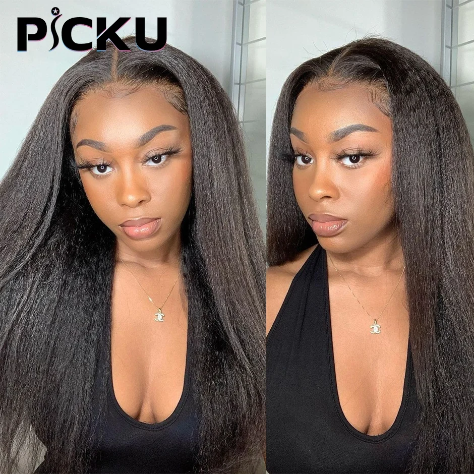 

Middle Part 13x1 Kinky Straight Lace Front Human Hair Wigs HD Transparent Lace Frontal Wigs 32 inch Remy Hair Wig 180% Density