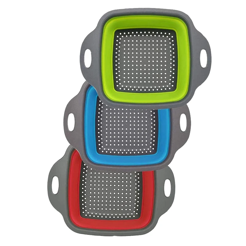 3 шт. складная сливная корзина для кухни квадратная с фильтром очистки фруктов и
