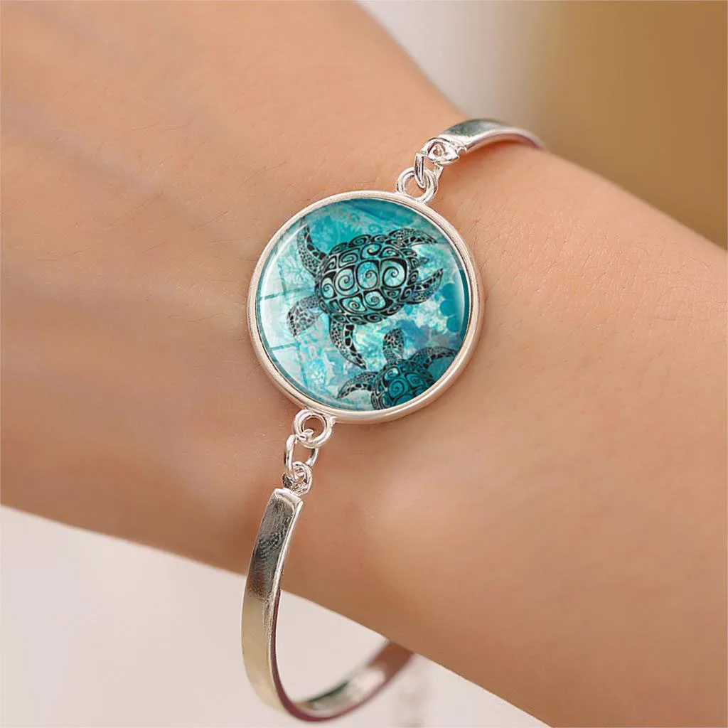 Blue Sea Turtle Cabochon Glass Jewelry Set Fashion crystal Necklace Bracelet Earring Sets for Women Gifts | Украшения и