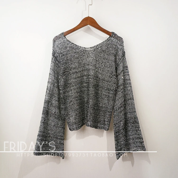 

Batwing Sleeve Women Short T Shirts Bling Bling Sequined T Shirts Tops Woman V Neck Batwing Sleeve Knitted Tops