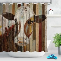 farm animals cow shower curtains for bathroom rustic wooden board bath shower curtain set country farmhouse art decorations