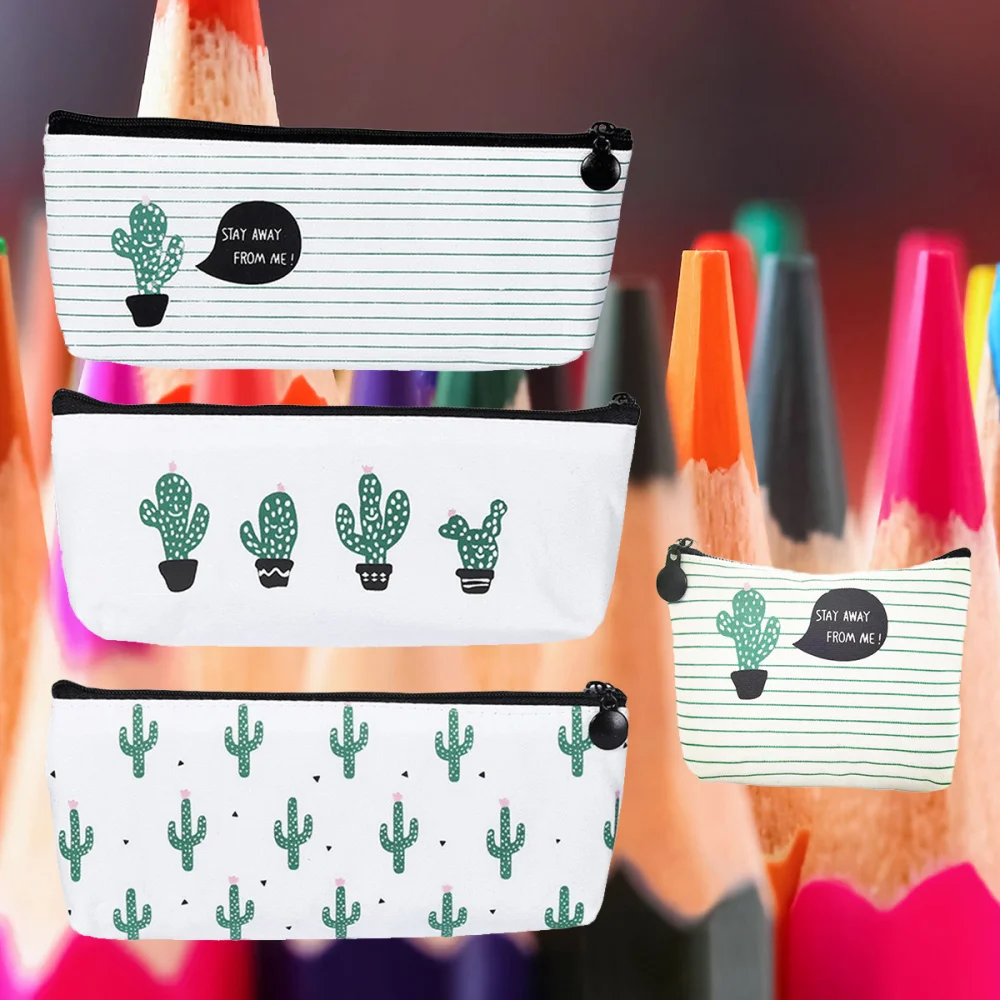 

4pcs Printed Canvas Pencil Case Pen Bag Makeup Bag Pouch Creative Learning Product Stationery