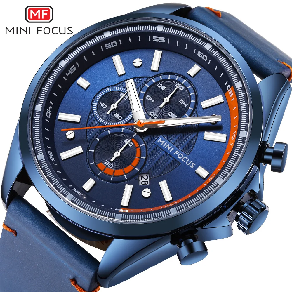 

MINIFOCUS MF0080G men's quartz watch belt date three-eye water luminous watch