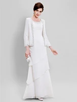 2022 white mother of the bride dress wrap included scoop beads floor length chiffon guest formal party gowns vestidos