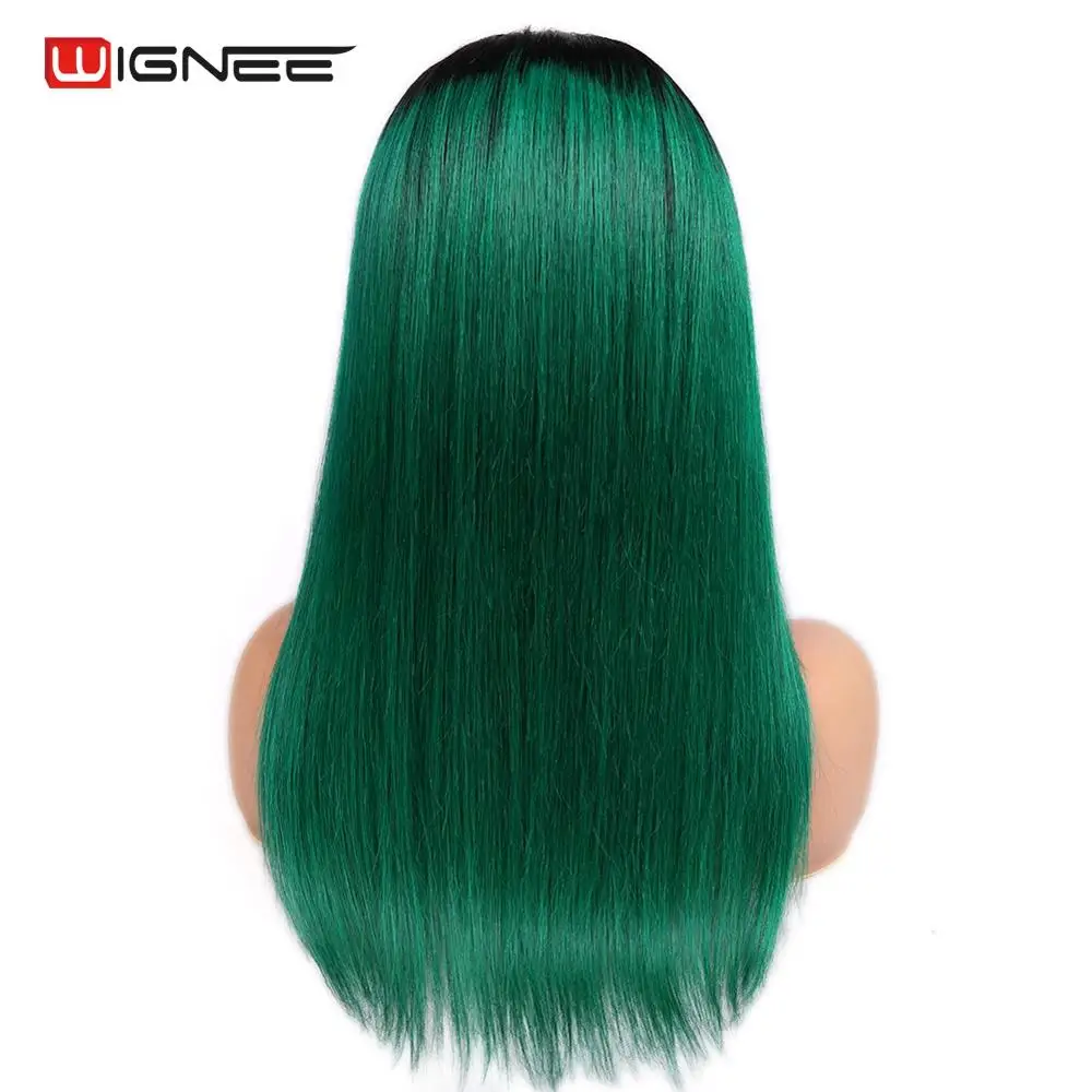 Wignee 4*4 Кружева Закрытие Омбре зеленый прямые волосы парик из натуральных волос s с