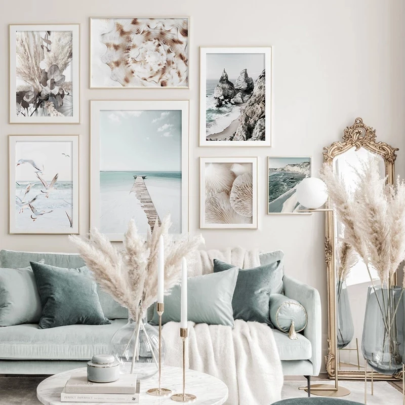 

Nordic Wall Art Canvas Painting Seagull Poster Shell Print Reef Posters Bridge Prints Natural Landscape Wall Pictures Home Decor