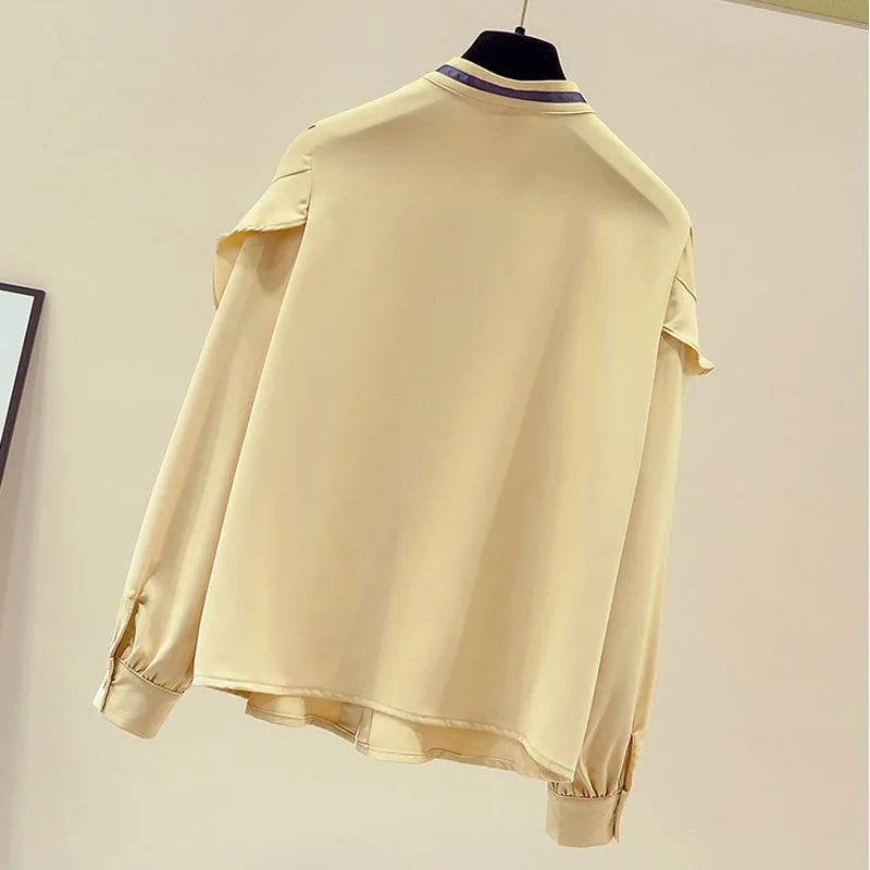 

2021 Autumn Long Sleeve Chiffon Blouse Women Fashion Women Blouse Elegant Ruffled Bow Collar Ladies Top Feminine Blusas 11164