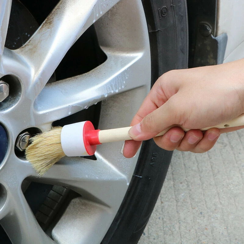 

12pcs Boar Hair Vehicle Auto Wheel Wash Hub Brush With 6 Different Sizes Anti-slip Wood Handle Car Detailing Cleaning Brush Kit