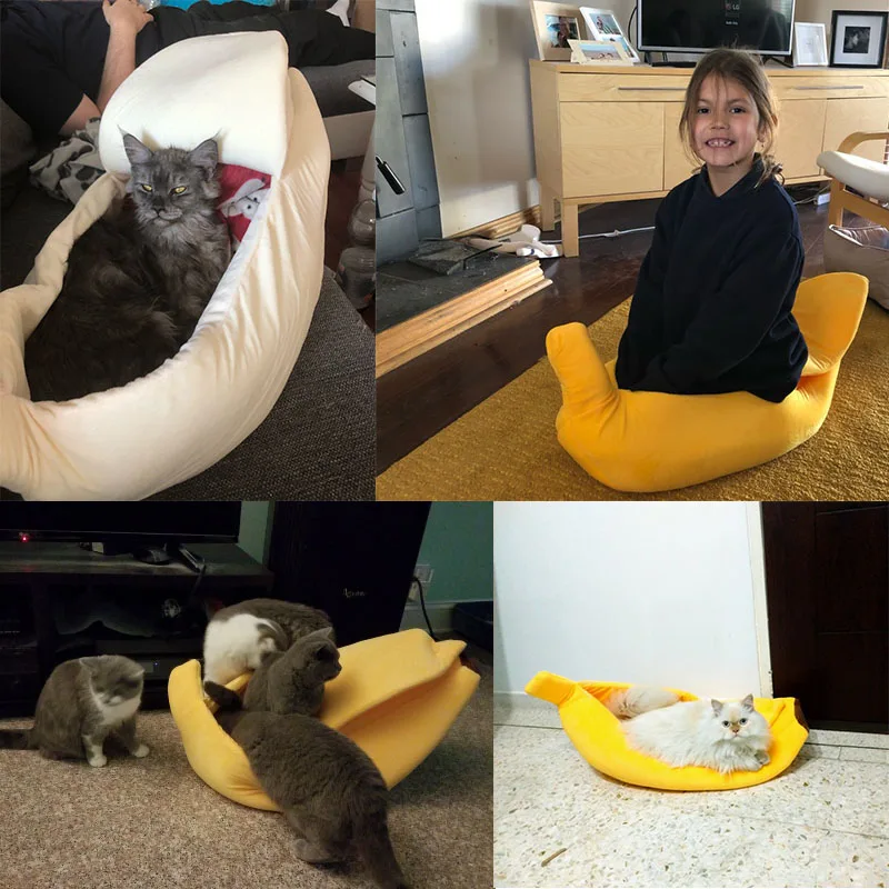 Кровать домик для кошки банана уютная Милая подушка щенка переносная теплая
