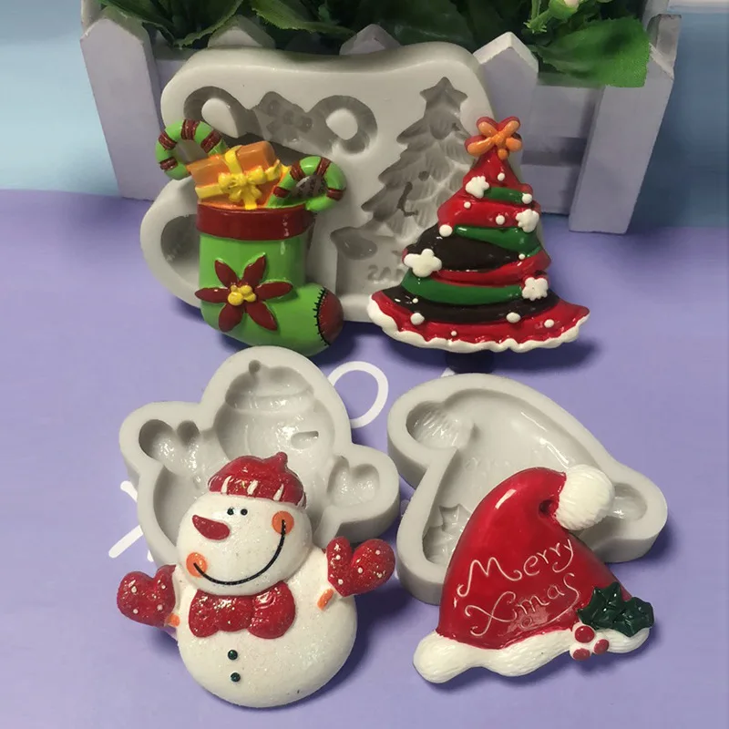 

Christmas Silicone Fudge Mold Cake Ornaments Chocolate Food Grade Kitchen Baking Supplies Resin Art 3D Santa Snowman Deer Making