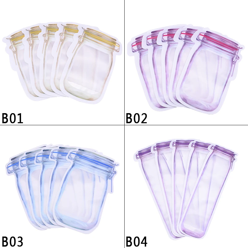 

20Pcs Reusable Mason Jar Bottles Bags Nuts Candy Cookies Bag Seal Fresh Food Storage Bag Snacks Zipper Sealed Kitchen Organizer