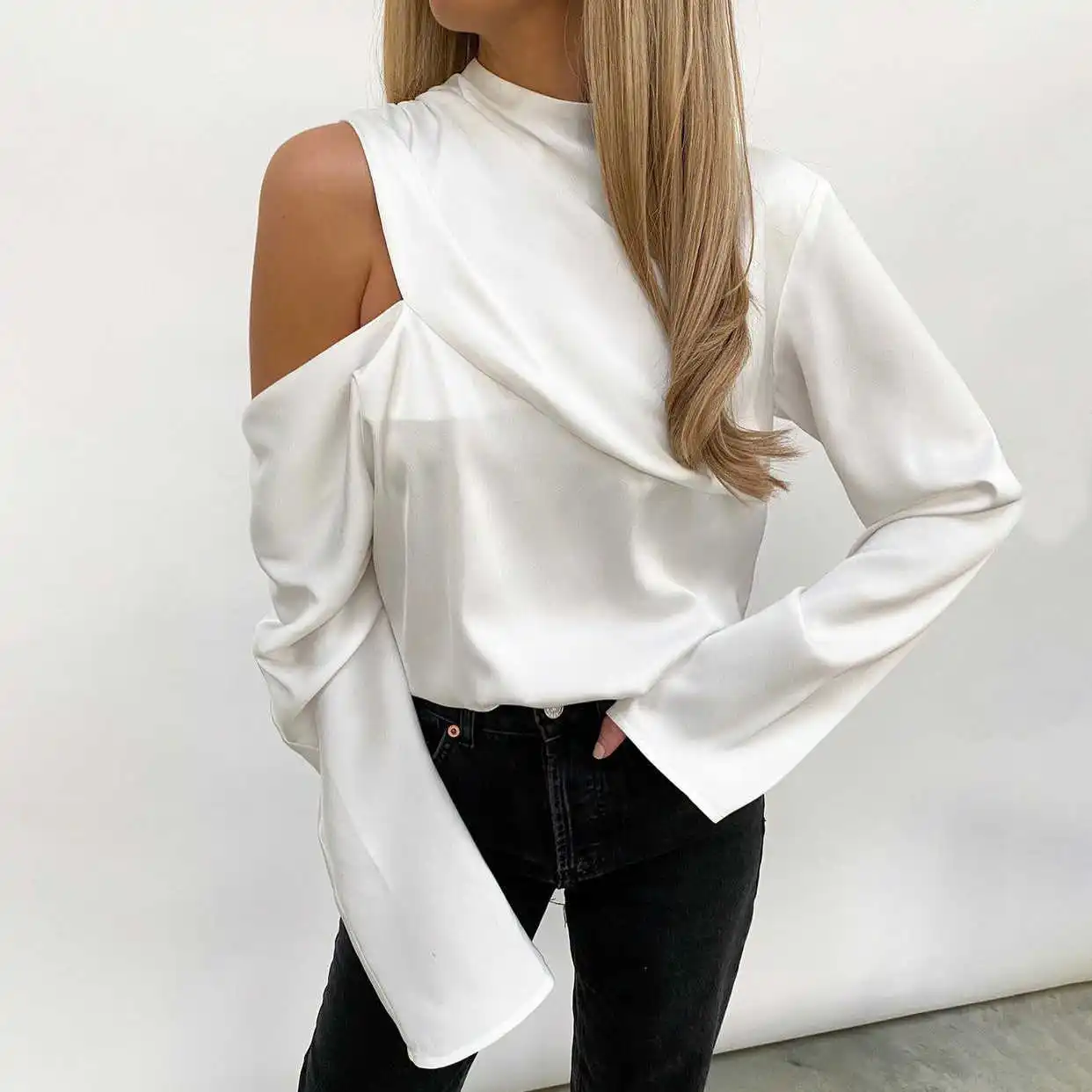 

2021 VONDA элегантная женская однотонная блузка офисные Топы с длинным рукавом Повседневная Весенняя блузка женская офисная блузка большого ра...