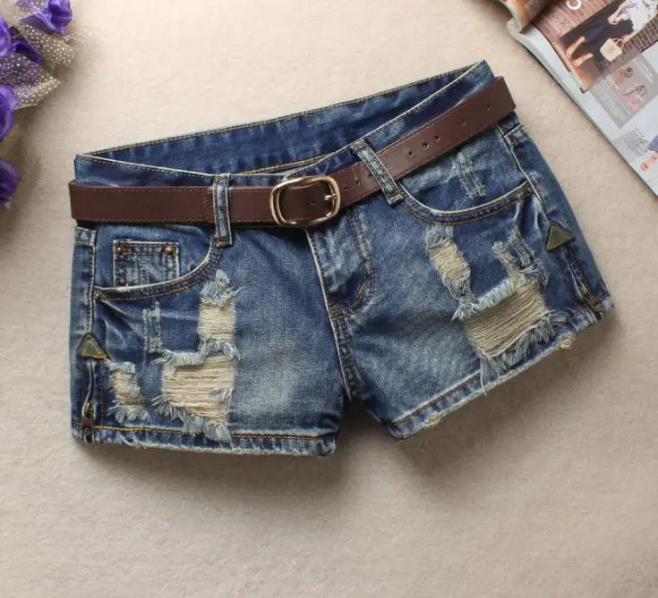 

Denim Shorts For Women Sexy Mini Shorts Women'S Rivet Holes Jeans Low Waist Shorts Without Belt Ripped Denim Short