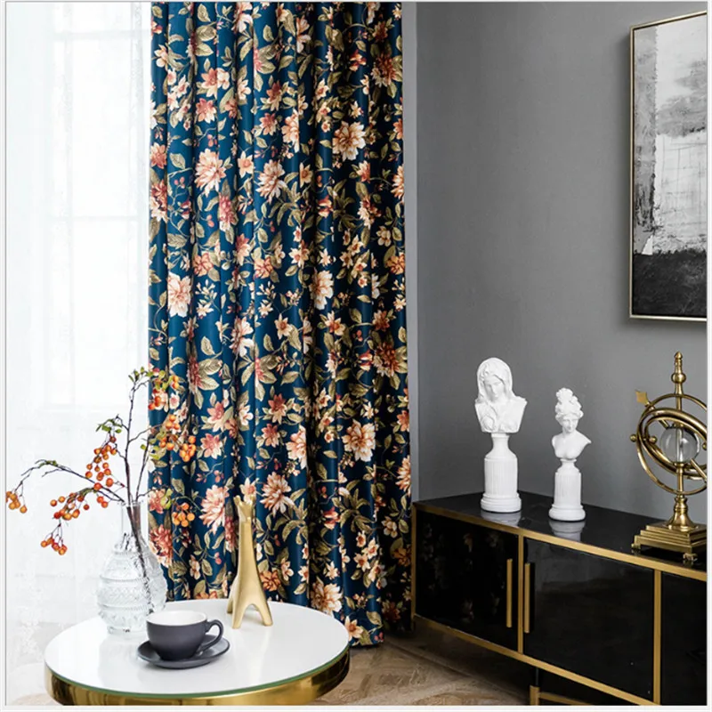 Затемняющие шторы в американском стиле с принтом кантри современные темно синие