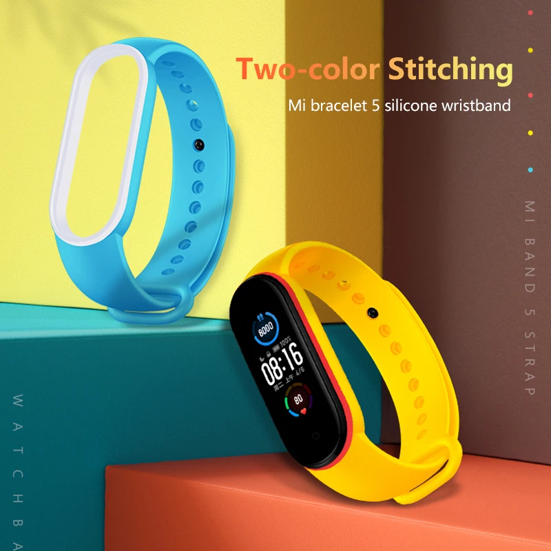 Двухцветный силиконовый ремешок для Xiaomi MI Band 5 умного браслета водонепроницаемый