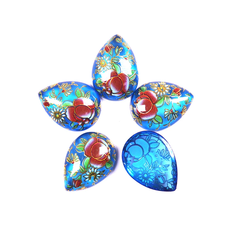 

10PCS/LOT Blue Color Flat Teardrop Oval Cabochons BeadsCombination with Vintage Japanese Colored Drawing for DIY Jewelry Making