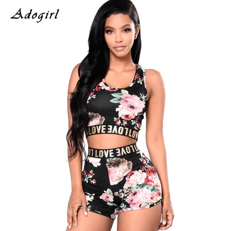 Спортивный костюм с цветочным принтом Повседневный без рукавов укороченный топ