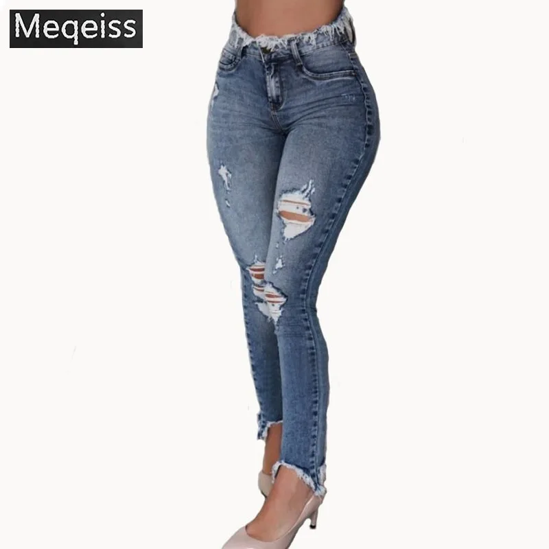 

Новинка 2020, одежда Meqeiss, женские джинсы, облегающие брюки, потертые рваные градиентные длинные джинсы, сексуальные обычные брюки из денима