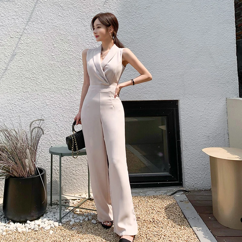 Elegant  Business Sleeveless Jumpsuits Women  New Wide Leg Long Playsuits Casual Office Lady  Work Wear Rompers