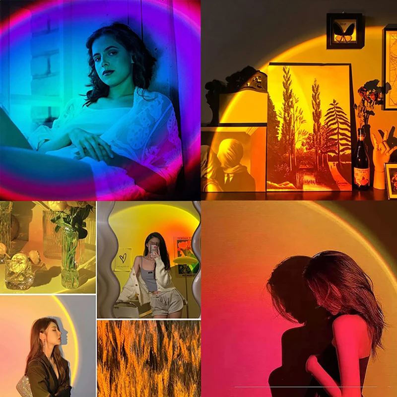 

USB Rainbow Sunset Projection Led Night Light Sun Projector Atmosphere Desk Lamp for Bedroom Bar Coffee Store Wall Decoration