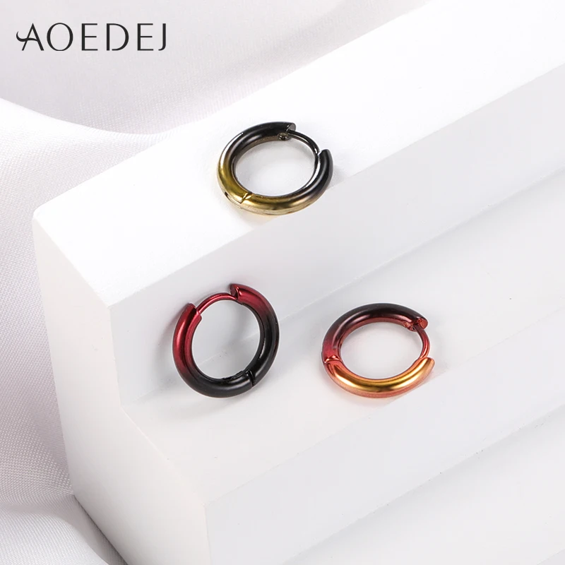 Женские радужные круглые серьги AOEDEJ кольца из нержавеющей стали ювелирные
