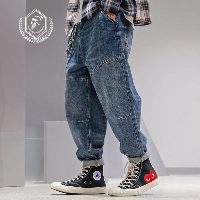 Мужские свободные винтажные шаровары джинсы для бега повседневные по щиколотку