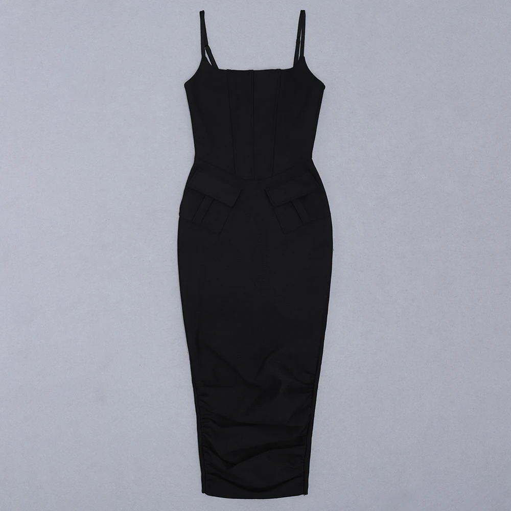 

Women Summer Sexy Sleeveless Backless Draped Midi Black Bodycon Bandage Dress 2021 Designer Elegant Evening Party Dress Vestidos