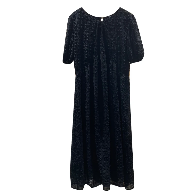 

2021 Spring and Summer New Korean Dongdaemun High Waist Short Sleeve Swing Elegant Cotton and Linen Pullover round Neck Dress