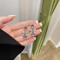 2022 new fashion oversized purple water drop crystal earrings for women romantic cute shiny zirconia exquisite jewelry gifts