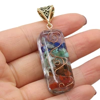 natural agates stone pendant seven chakras rectangle shape charms for making diy jewelry necklace accessories gift