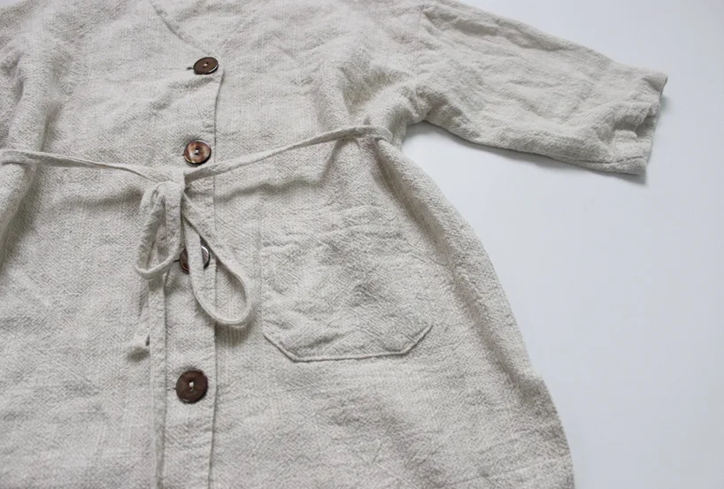 Korean Style Autumn New Children Windbreaker Outerwear Cotton Linen Girls Long Jackets Kids Clothes Pure Color Robe Coats | Детская