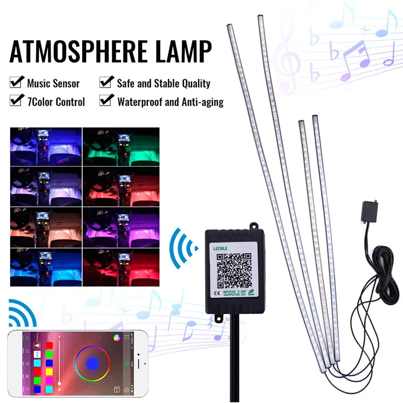 Светодиодная лента RGB под автомобиль 4 шт. 12 В IP68 Bluetooth-совместимая управление