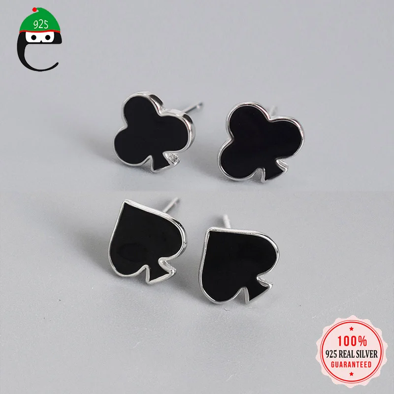 ElfoPlataSi Genuine Fashion 925 Sterling Silver interesting Poker Spade Club Stud Earring For Women Wedding Jewelry Gift DA526 | Украшения