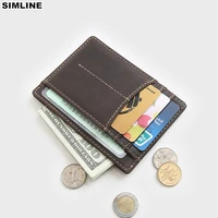 100 genuine leather card holder men male vintage short business credit card id holders small mini slim thin wallet purse case
