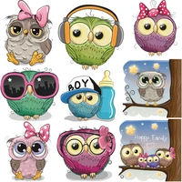 cute owl patches for clothing diy t shirt applique cartoon animal vinyl thermo stickers iron on transfers for clothes jackets f