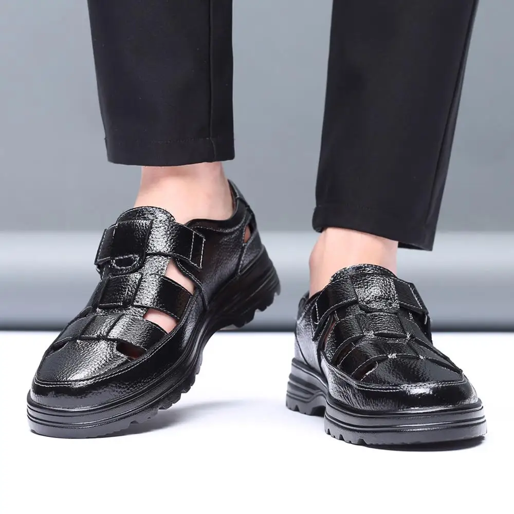 Сандалии хорошие мужские из бычьей кожи прочные дышащие для отца летняя обувь