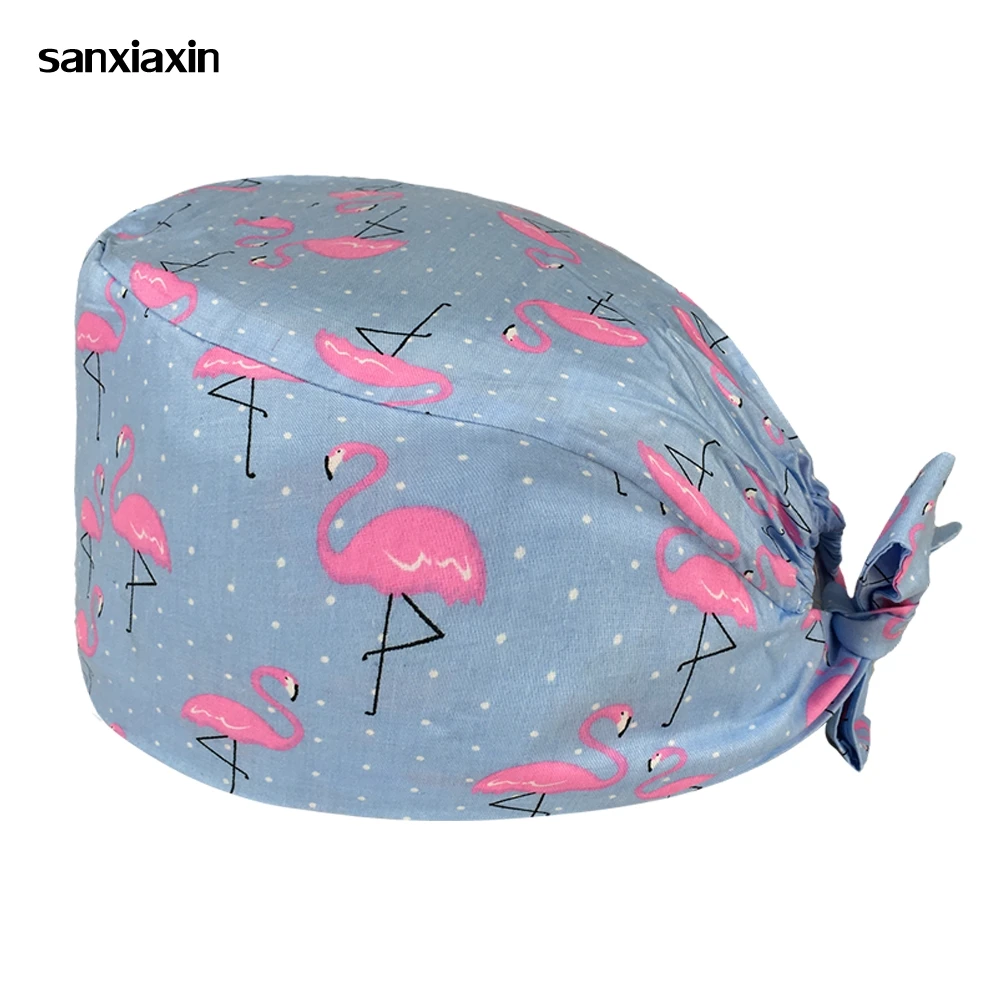 

Шапка унисекс с рисунком фламинго, впитывающая пот шапка-скраб для салона красоты, кепка для леди, больницы, хирургические кепки