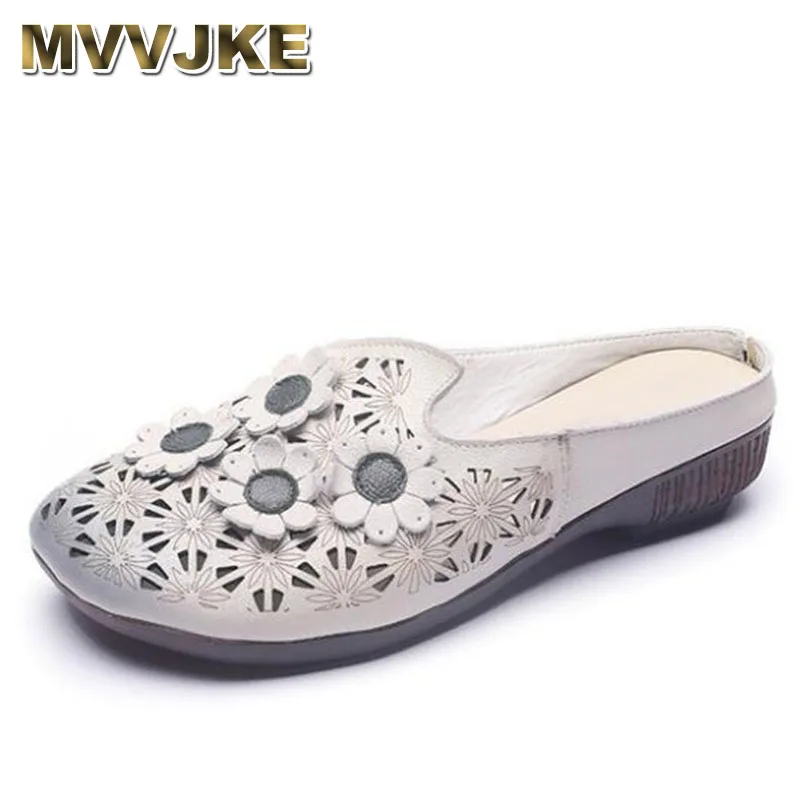 

MVVJKE женские босоножки; Сезон лето; Обувь без шнуровки в винтажном стиле; Обувь из натуральной кожи с перфорацией; Шлепанцы для женщин на плос...