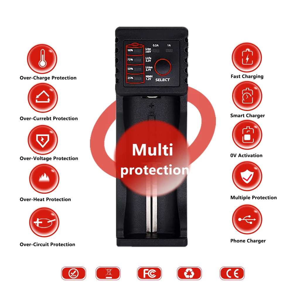 18650 зарядное устройство для 26650 16340 RCR123 14500 LiFePO4 1 2 в Ni MH Cd перезаряжаемый