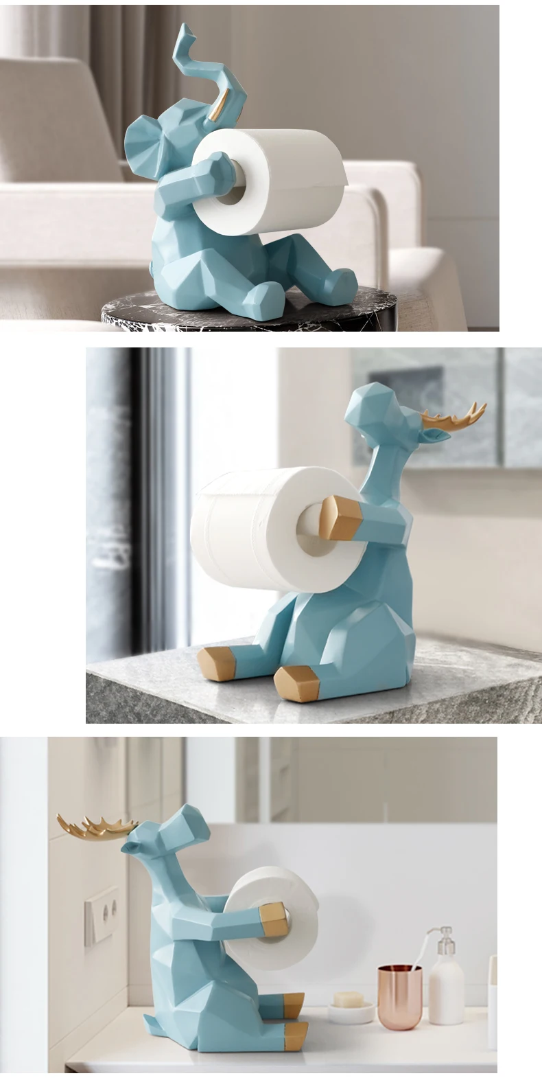 

Animal statue Craft roll paper holder Table living room office restaurant hanging paper Elephant/deer figurine home decor