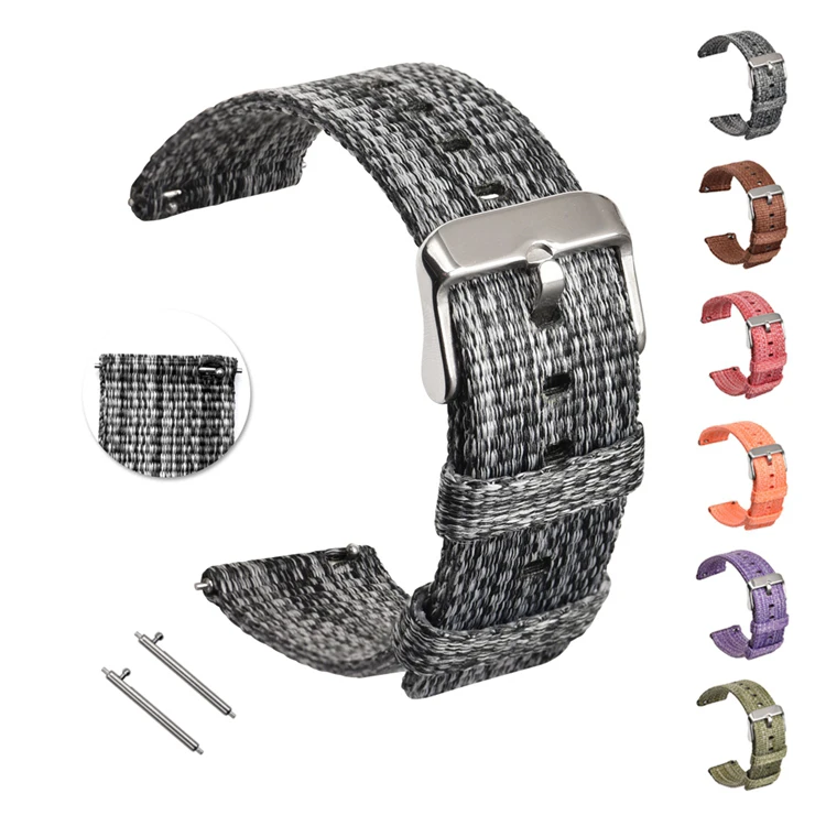 

2019 High Quality Canvas Watch with Switch Ear 18mm 20mm 22mm 24mm Nylon Strap Silver Clasp