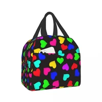 love pattern waterproof portable insulated lunch bag washable and reusable suitable for outdoor travel picnic school office
