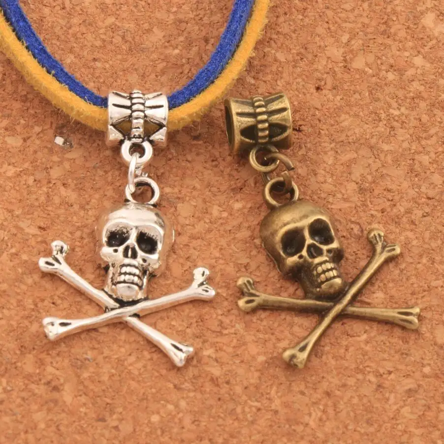 

Pirate Skull Halloween Charm Beads 100PCS zinc alloy Bronze Dangle Fit European Bracelets Jewelry DIY B981 34.5x19.6mm