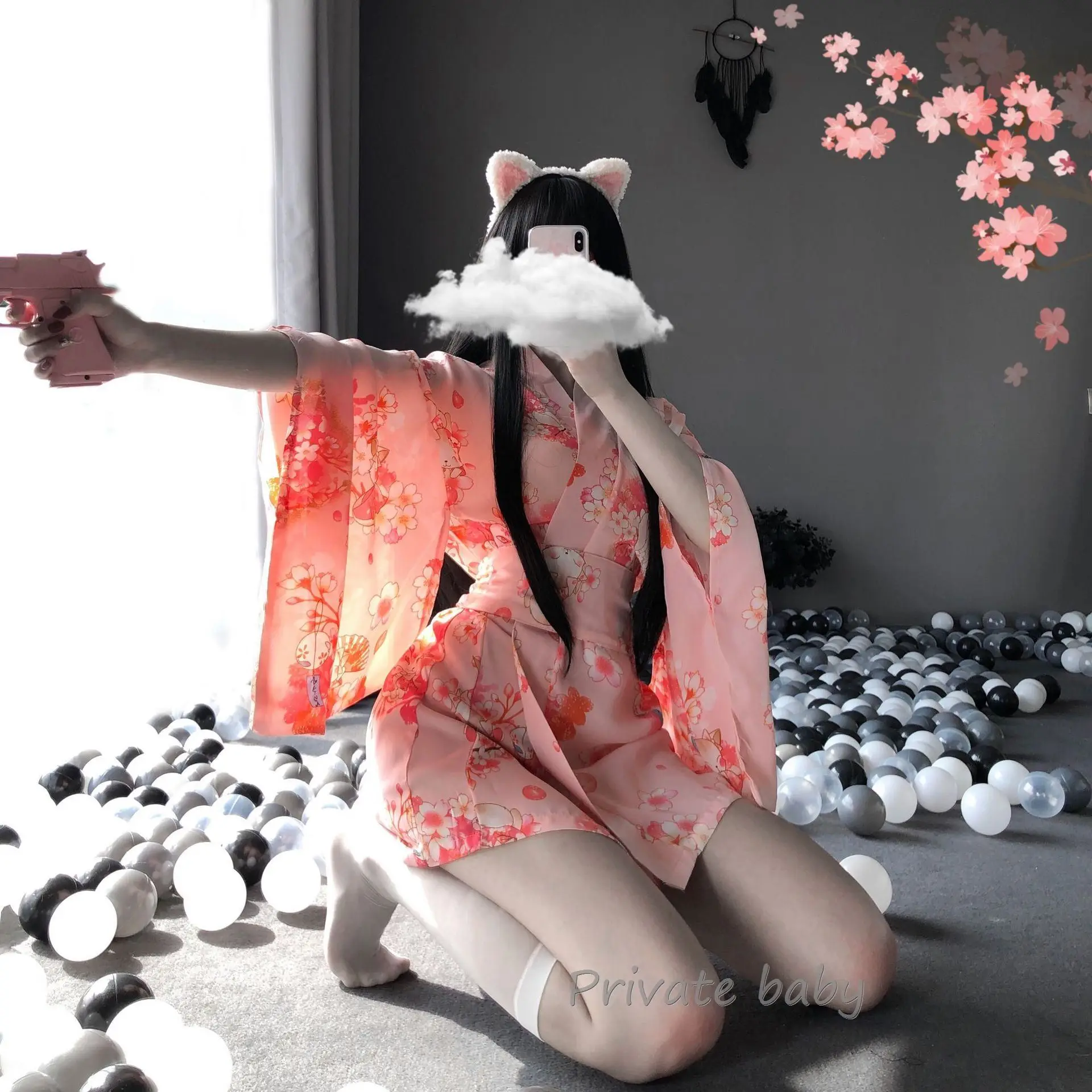 

Japanese Kimono Sexy Cosplay Outfit for Women Traditional Style Robe Yukata Costumes Pajamas Soft Silk Belt 2pcs Set Pink Set