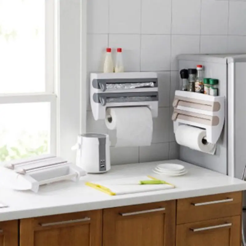 Новинка 2020 хит 4 в 1 держатель для кухонных рулонов Диспенсер пленка из оловянной