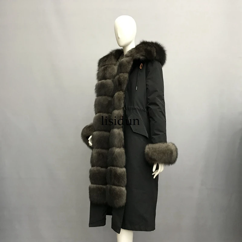 Женская парка на кроличьем меху LISIDUN серебристая куртка с капюшоном и подкладкой