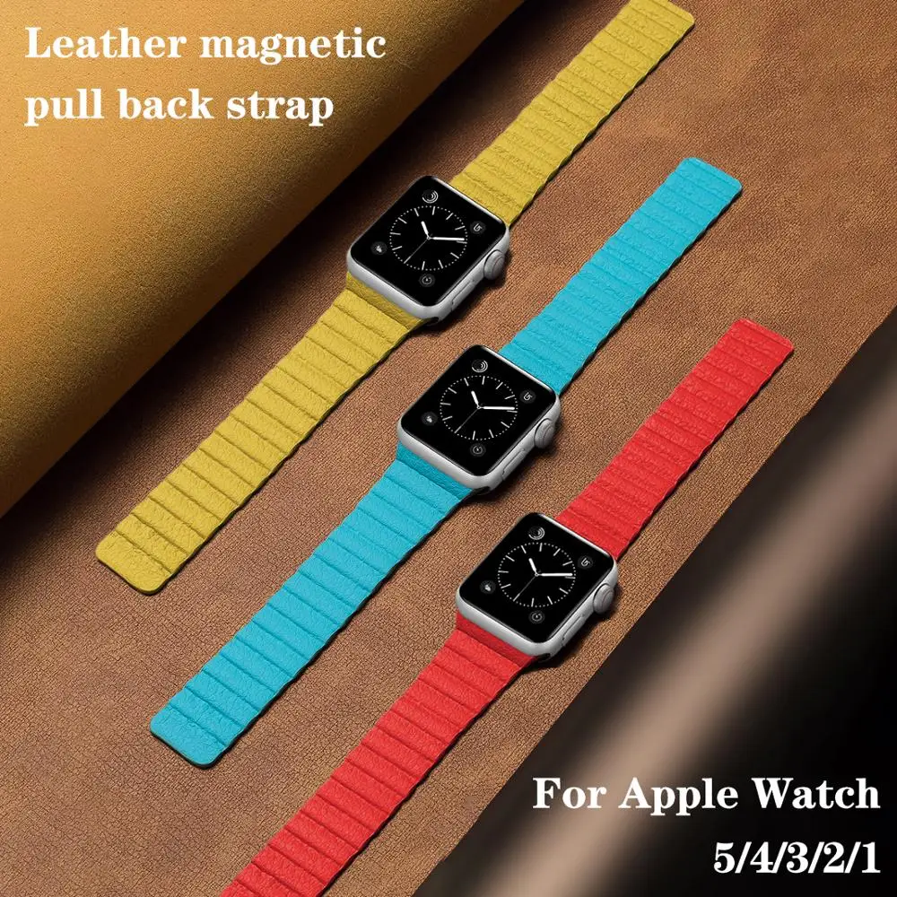Ремешок кожаный для Apple watch band 44 мм 40 магнитный браслет iwatch 42 38 Iwatch series se 6 5 4 3