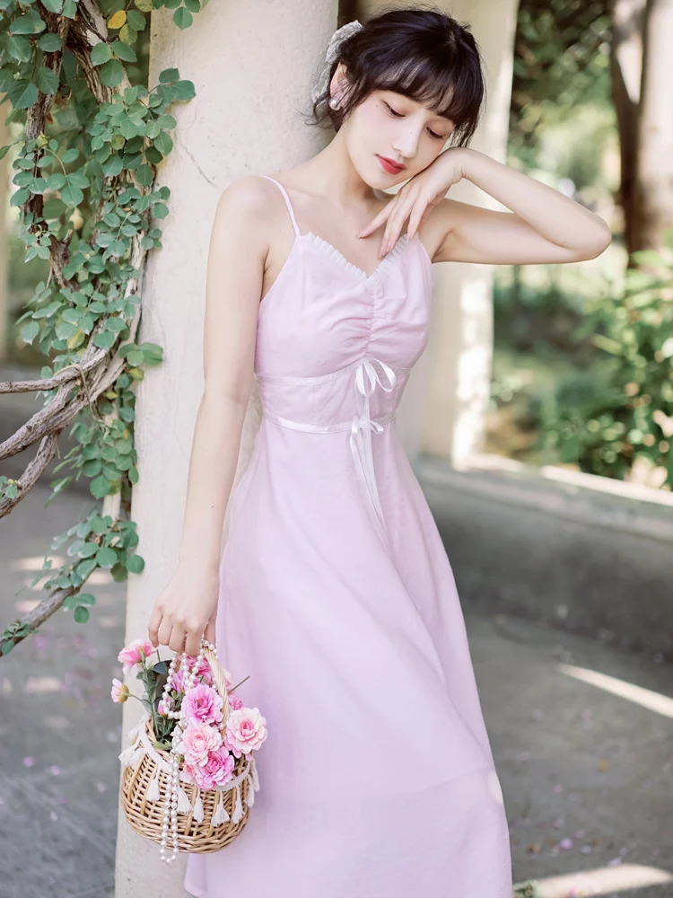 

Original spot pink honey sweet girl feeling restoring ancient ways condole belt dress two-piece pricing